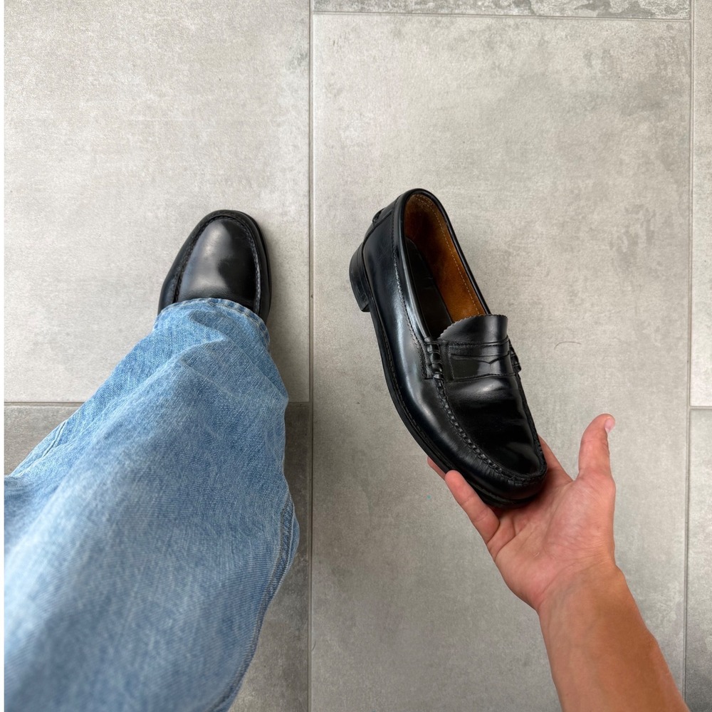 Vintage Dexter 90s Black Leather Penny Loafers Hand Sewn Polished Dress Mens 9